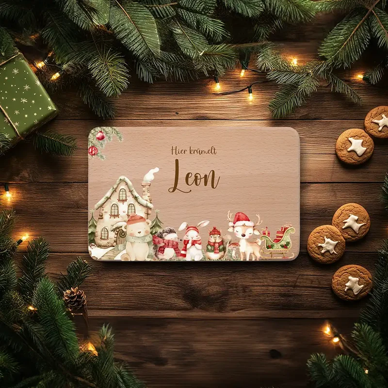 Weihnachts-Set Frühstücksbrettchen + Emaille Tasse - Weihnachtsglück