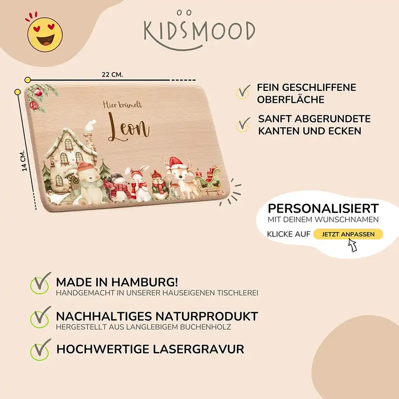 Weihnachts-Set Frühstücksbrettchen + Emaille Tasse - Weihnachtsglück