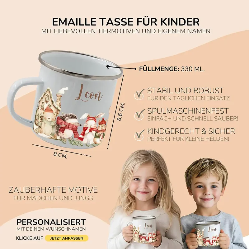 Weihnachts-Set Frühstücksbrettchen + Emaille Tasse - Weihnachtsglück