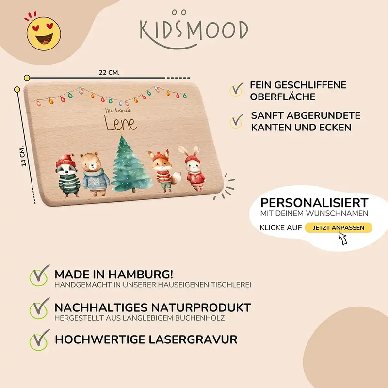 Weihnachts-Set Frühstücksbrettchen + Emaille Tasse - Winterfamilie