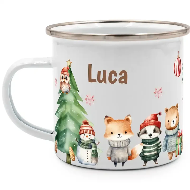 Emaille Tasse personalisiert Weihnachten - Tierfreunde