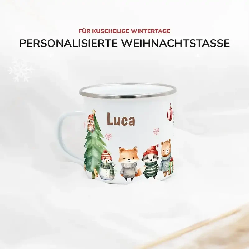 Emaille Tasse personalisiert Weihnachten - Tierfreunde