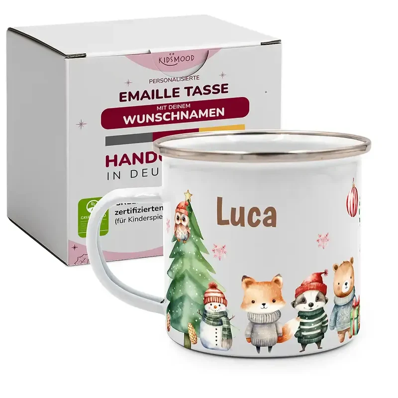 Emaille Tasse personalisiert Weihnachten - Tierfreunde