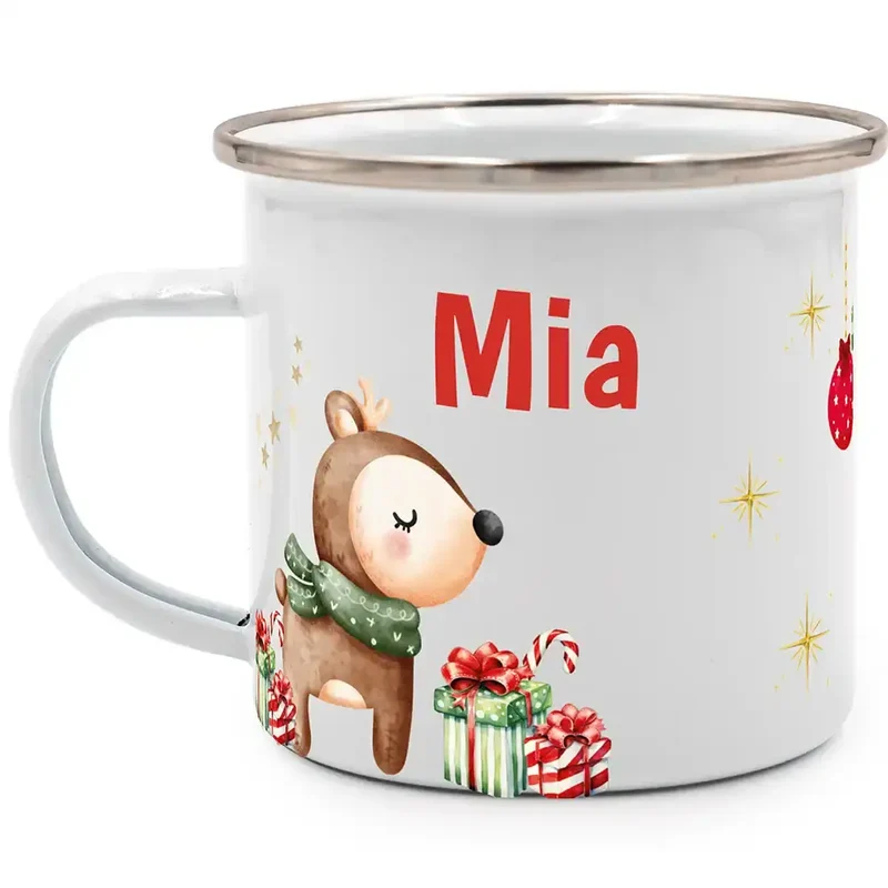 Emaille Tasse personalisiert Weihnachten - Reh