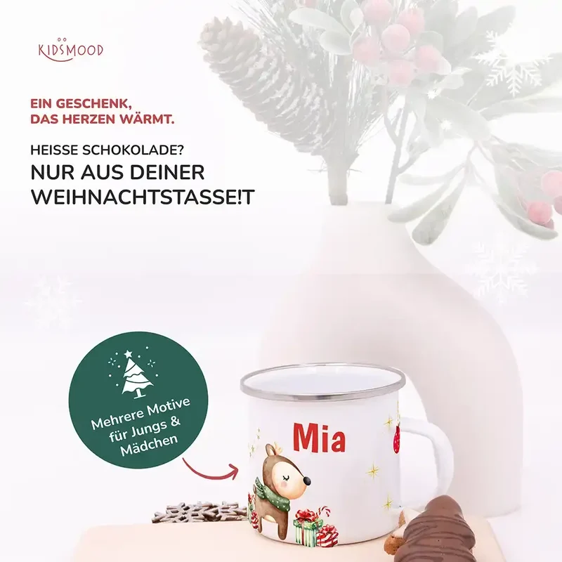 Emaille Tasse personalisiert Weihnachten - Reh