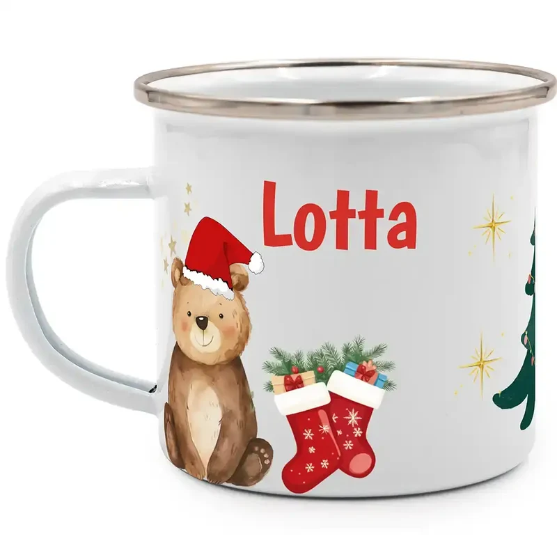 Emaille Tasse personalisiert Weihnachten - Weihnachtsbär