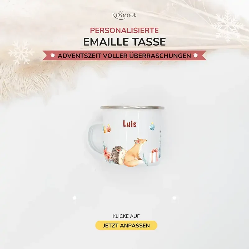 Emaille Tasse personalisiert Weihnachten - Weihnachtsglück