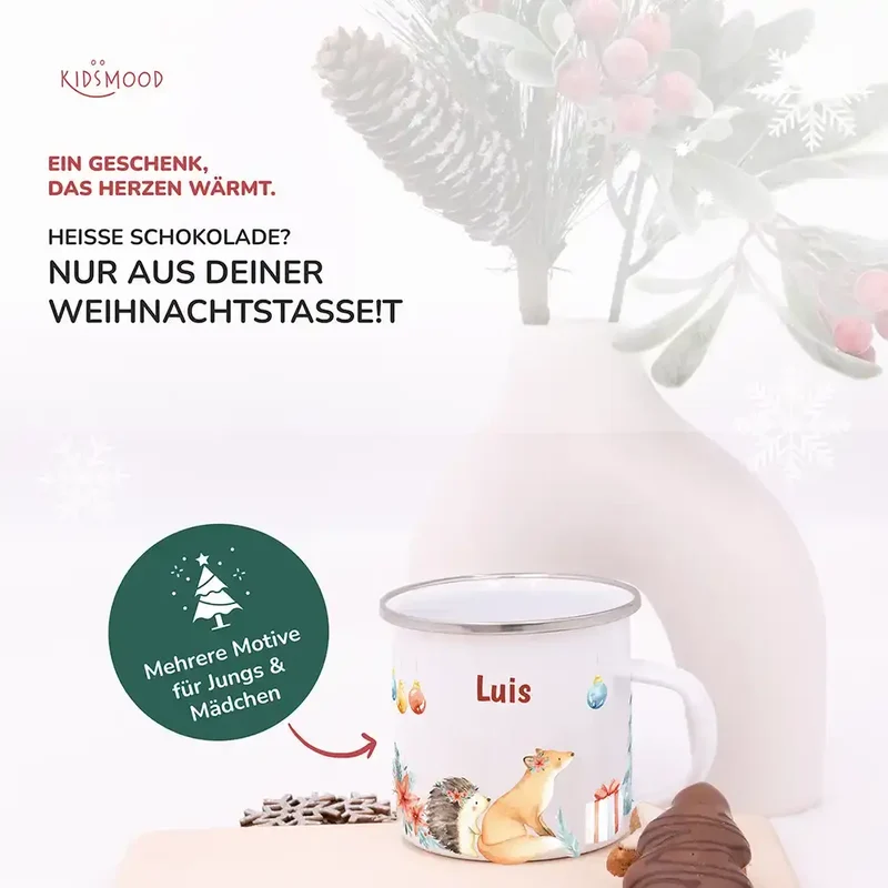 Emaille Tasse personalisiert Weihnachten - Weihnachtsglück