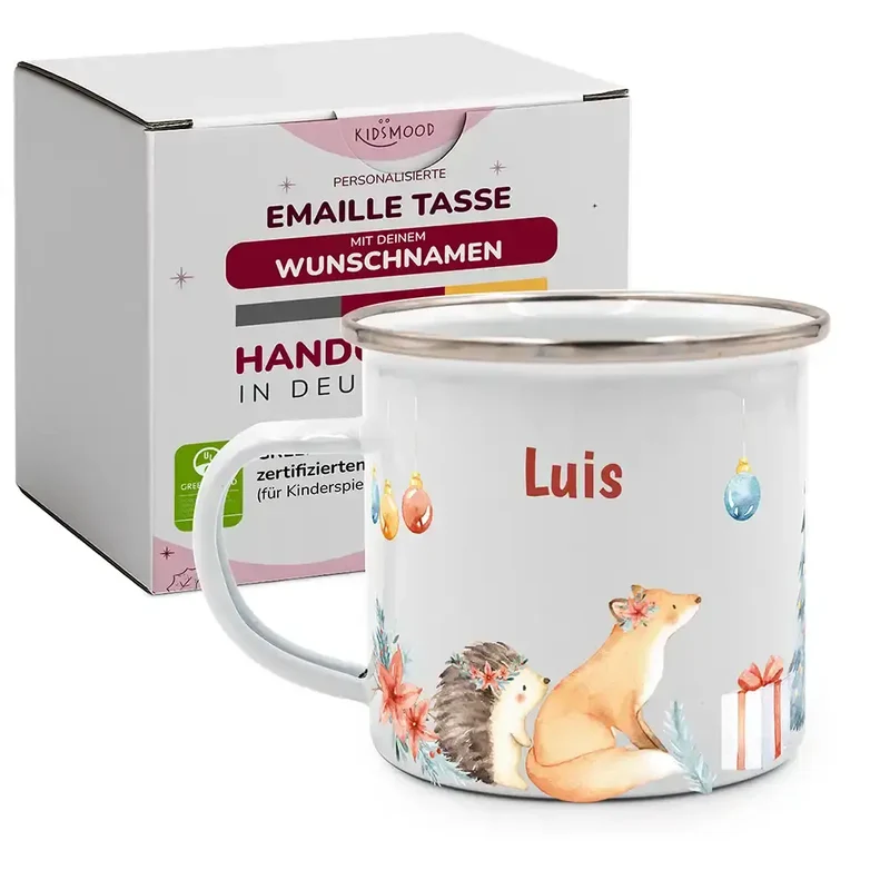 Emaille Tasse personalisiert Weihnachten - Weihnachtsglück