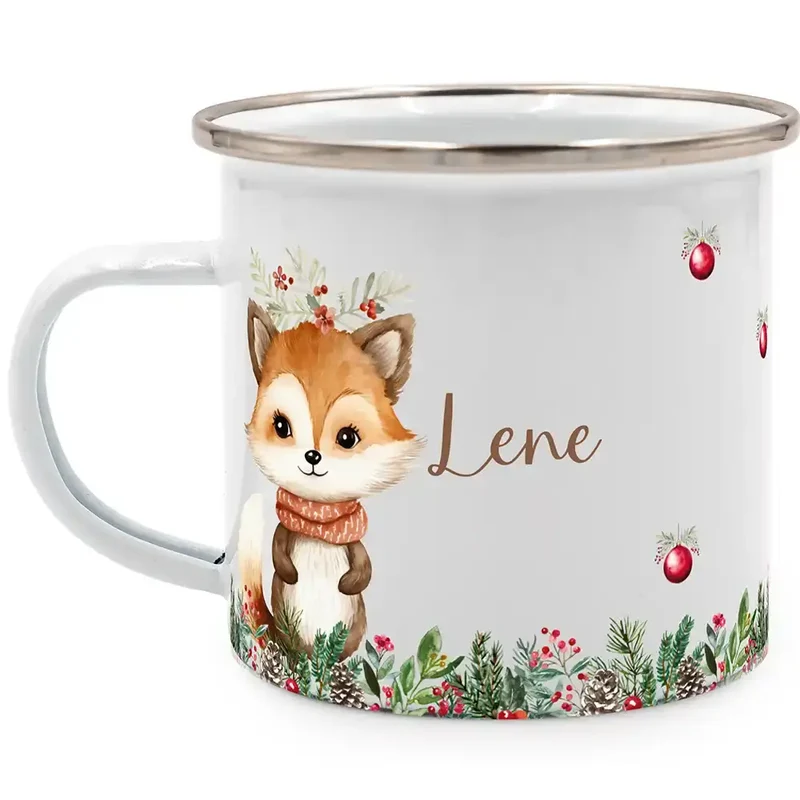 Emaille Tasse personalisiert Weihnachten - Fuchs