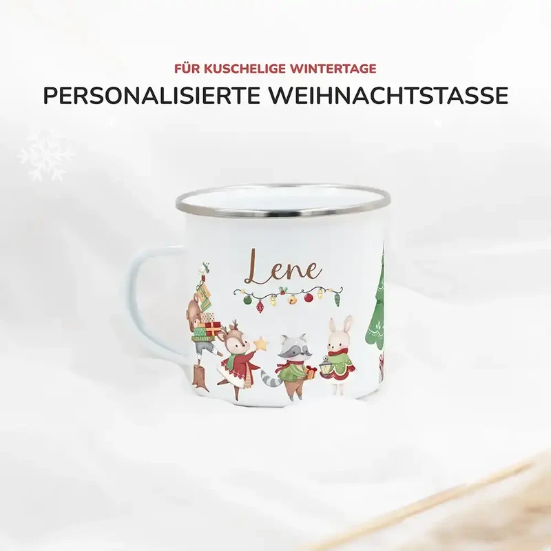 Emaille Tasse personalisiert Weihnachten - Frohe Weihnachten