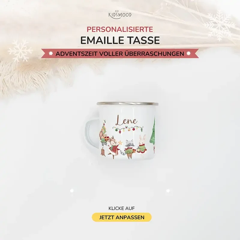 Emaille Tasse personalisiert Weihnachten - Frohe Weihnachten