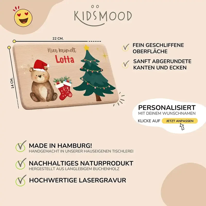 Frühstücksbrettchen Weihnachten - Weihnachtsbär