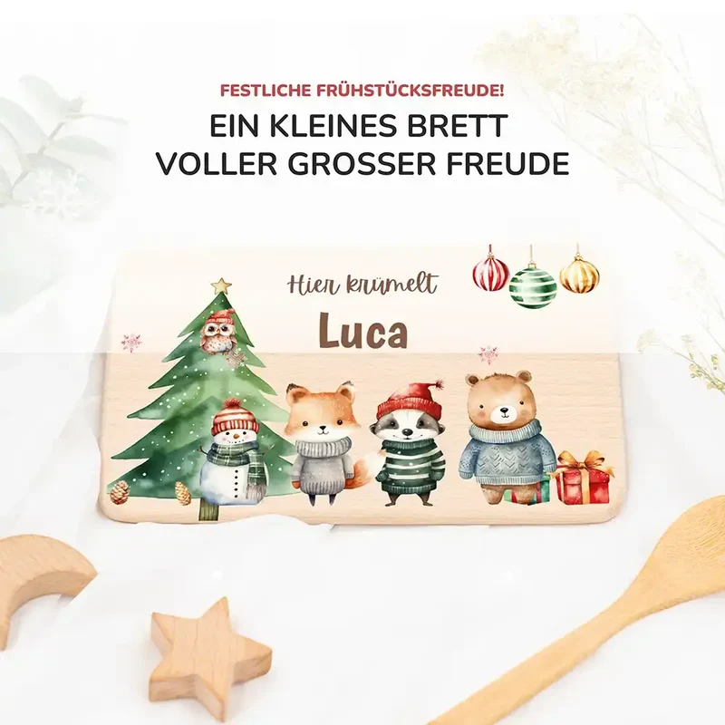 Frühstücksbrettchen Weihnachten - Tierfamilie Weihnachten
