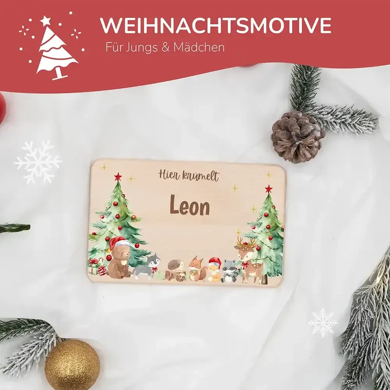 Frühstücksbrettchen Weihnachten - Niedliche Waldtiere