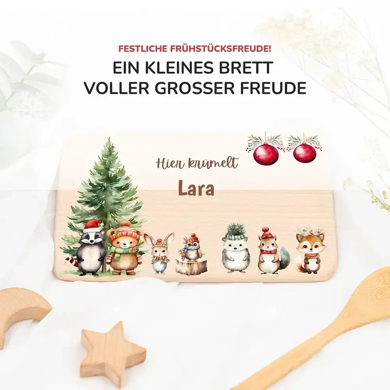Frühstücksbrettchen Weihnachten - Tierfamilie