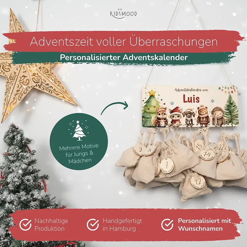Personalisierter Adventskalender niedliche Waldtiere