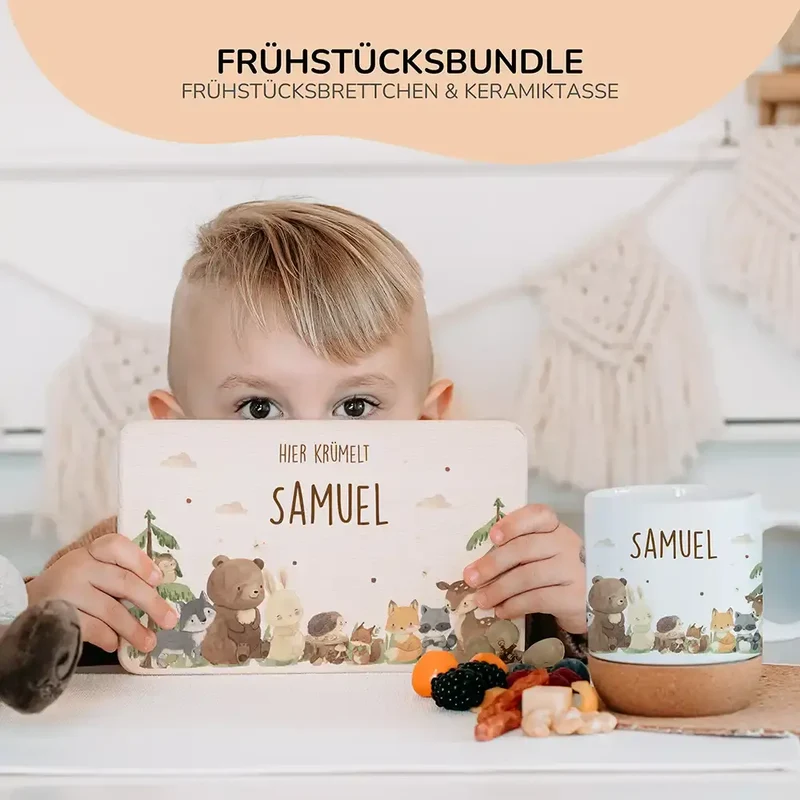 Kleinkind Frühstück-Starterset: Frühstücksbrettchen mit Tasse