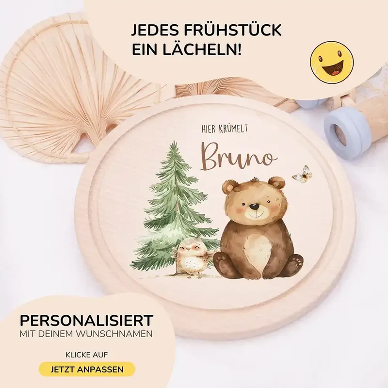 Rundes personalisiertes Frühstücksbrettchen Papa Bär mit Namen für Kinder