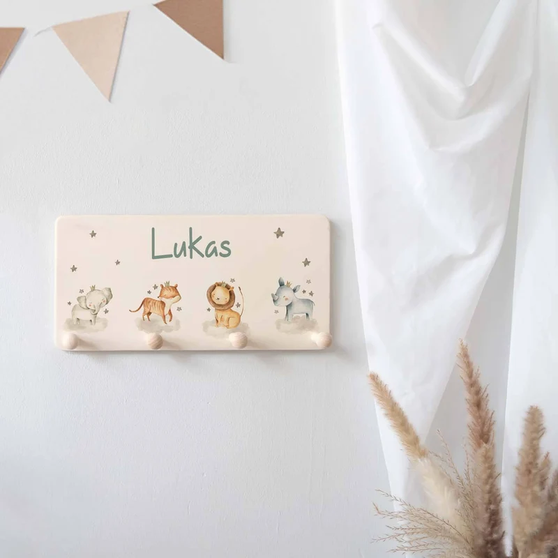 Erste Schritte Bundle - Boho Löwe: Messlatte, Kindergarderobe, Erinnerungsbox
