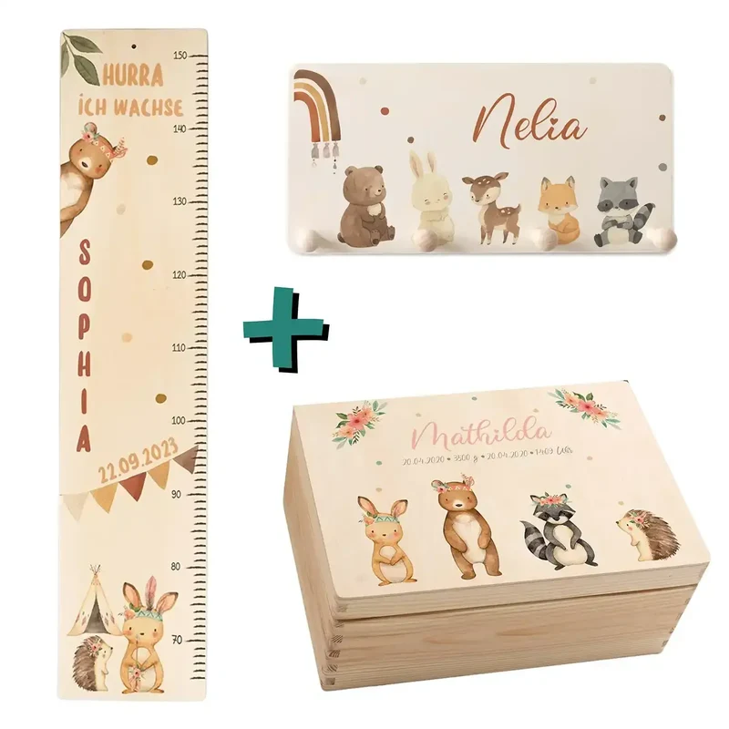 Erste Schritte Bundle - Woodland Tipi: Messlatte, Kindergarderobe, Erinnerungsbox