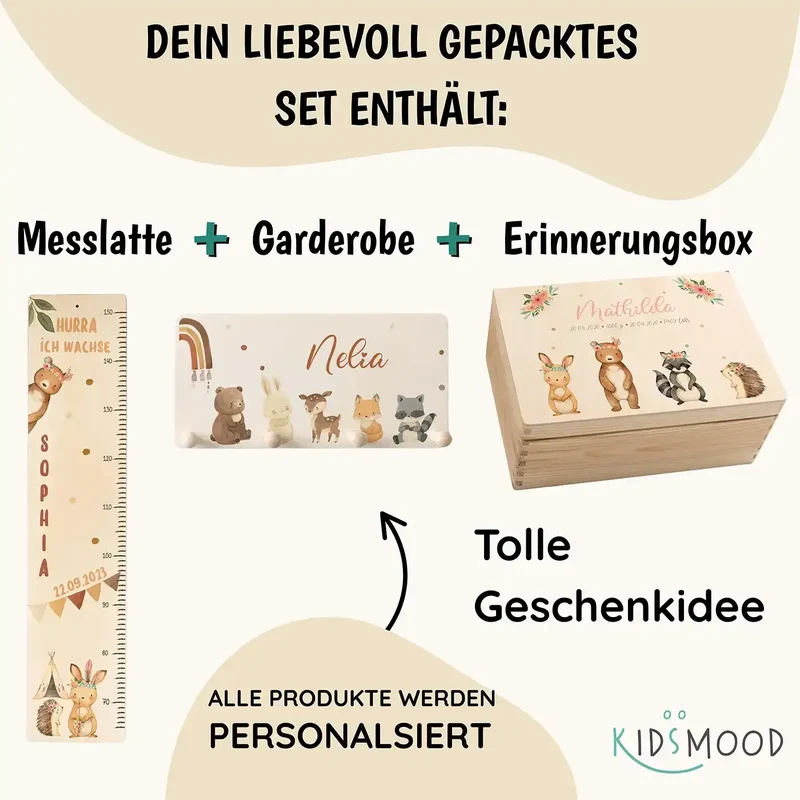 Erste Schritte Bundle - Woodland Tipi: Messlatte, Kindergarderobe, Erinnerungsbox