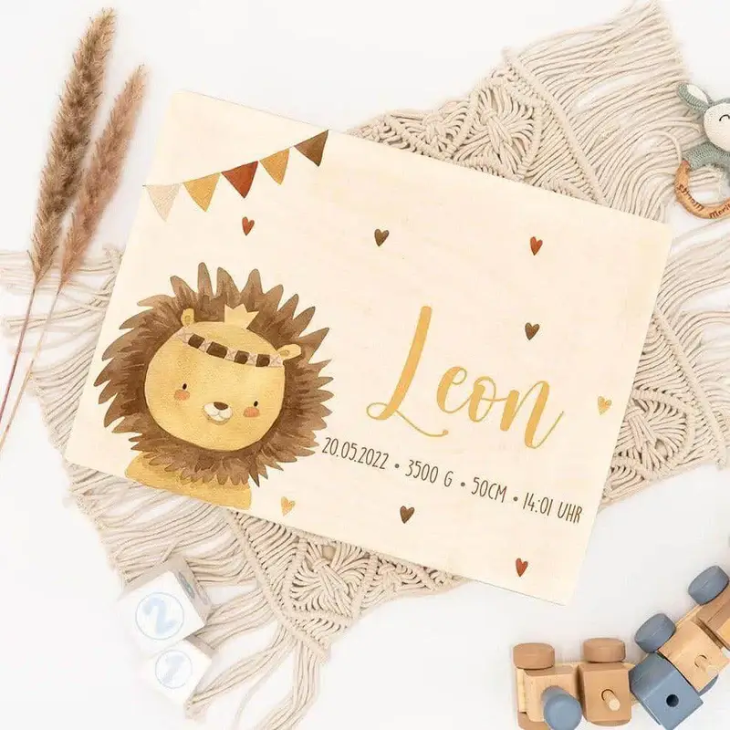 Erste Schritte Bundle - Boho Löwe: Messlatte, Kindergarderobe, Erinnerungsbox