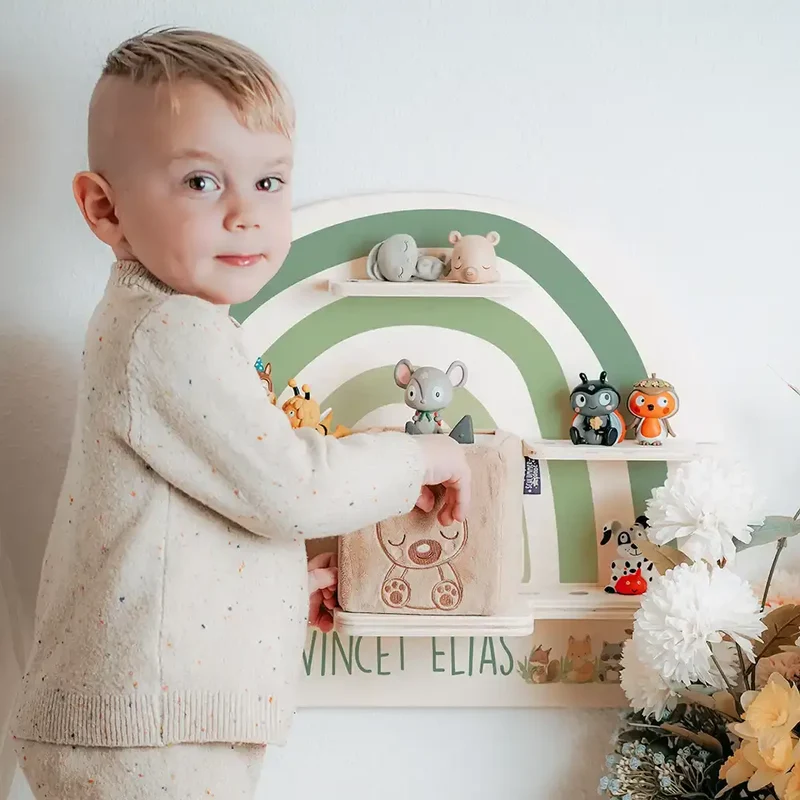 Tonie Regal aus Holz, Toniebox Regal personalisiert Bunter Regenbogen