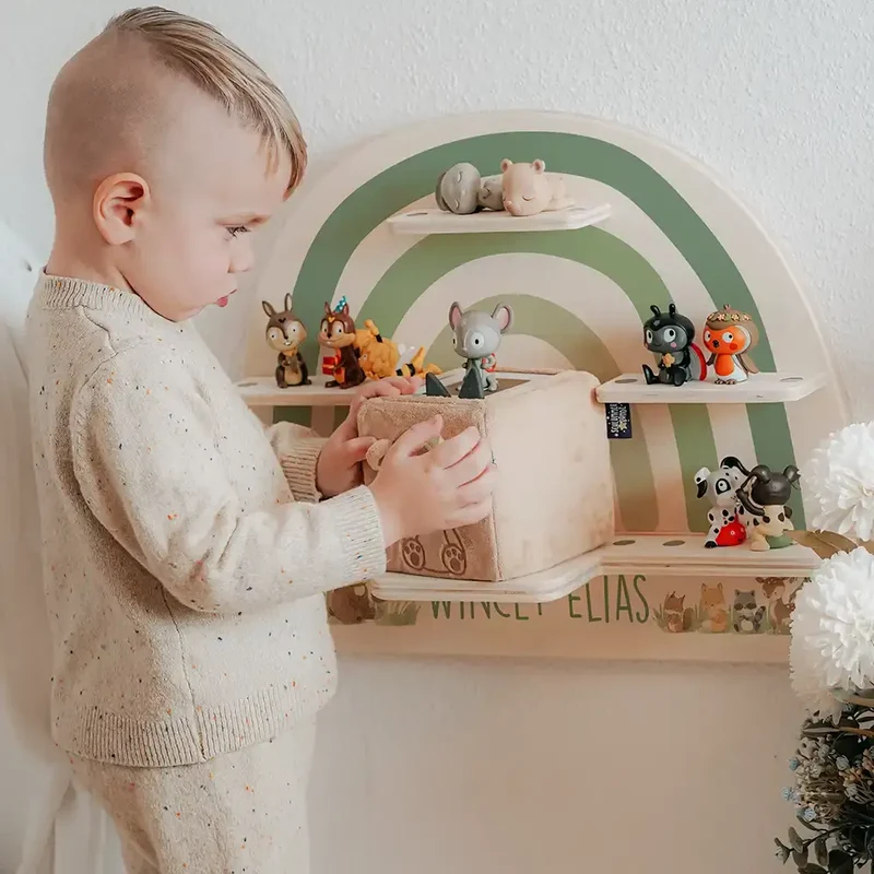 Tonie Regal aus Holz, Toniebox Regal personalisiert Bunter Regenbogen