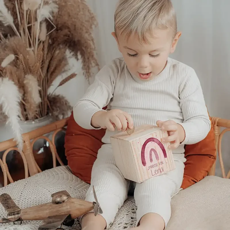 Spardose Kinder, Sparschwein personalisiert bunt - Regenbogen