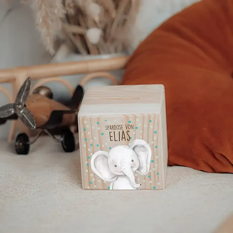 Spardose Kinder, Sparschwein personalisiert bunt - Elefant mit Pünktchen