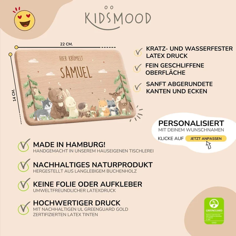 Frühstücksbrettchen Holz personalisiert - Waldtiere