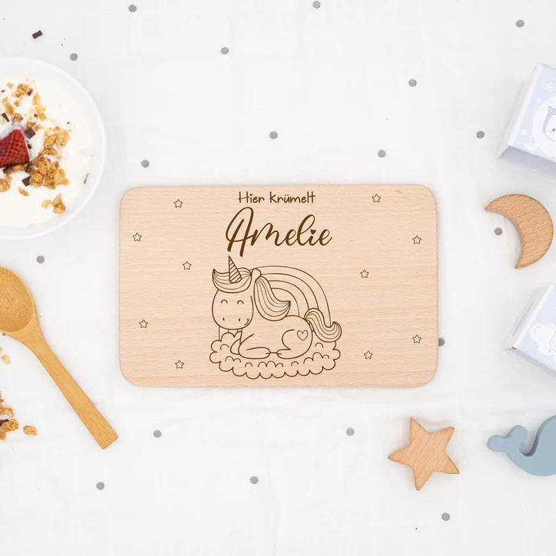 Frühstücksbrettchen Holz personalisiert - niedliche Tiermotive