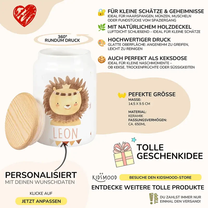 Personalisierbare Keksdose mit Name - Löwe