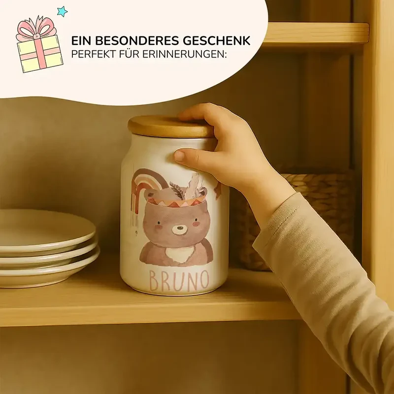 Personalisierbare Keksdose mit Name - Boho Bär