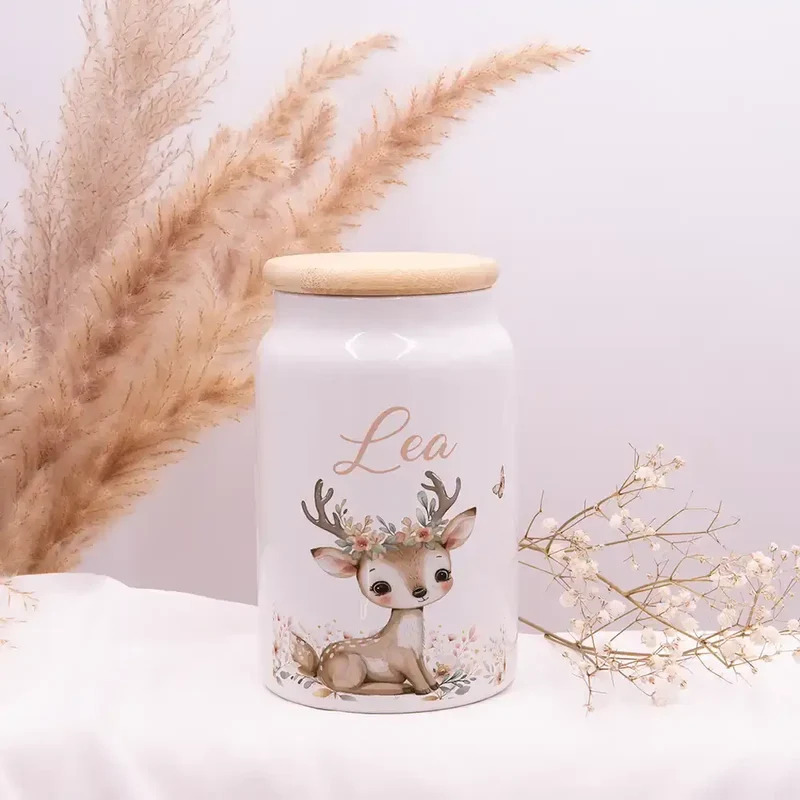 Personalisierbare Keksdose mit Name - Baby Hirsch