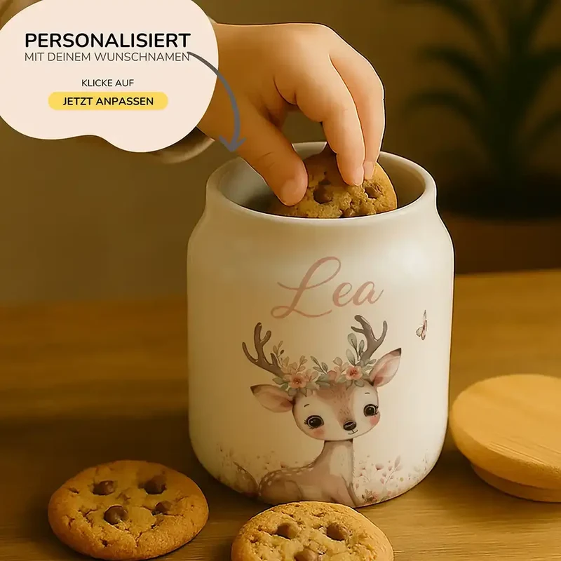 Personalisierbare Keksdose mit Name - Baby Hirsch