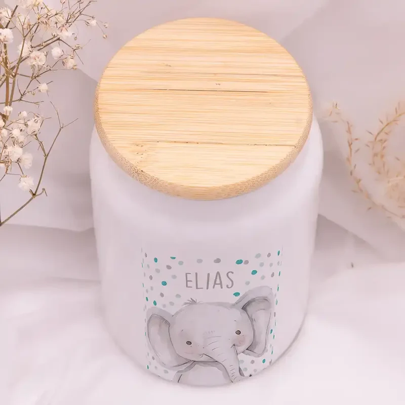 Personalisierbare Keksdose mit Name - Elefant mit Punkten