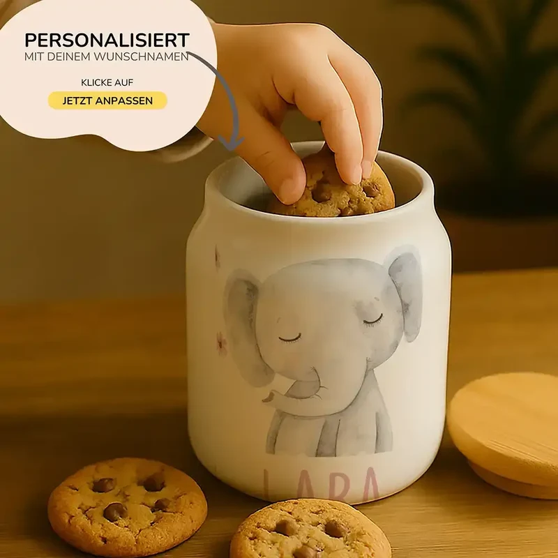 Personalisierbare Keksdose mit Name - Elefant