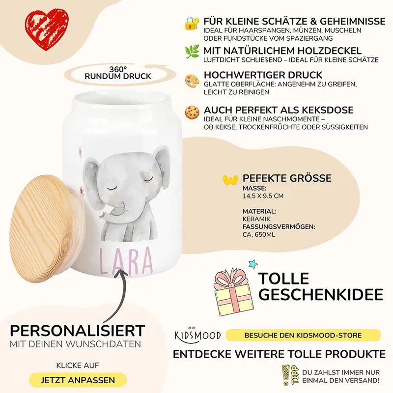 Personalisierbare Keksdose mit Name - Elefant