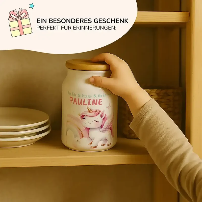 Personalisierbare Keksdose mit Name - Zauberhaftes Einhoen