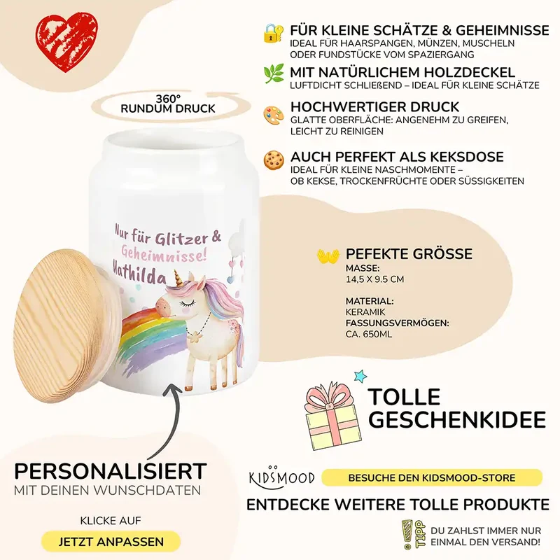 Personalisierbare Keksdose mit Name - Einhorn