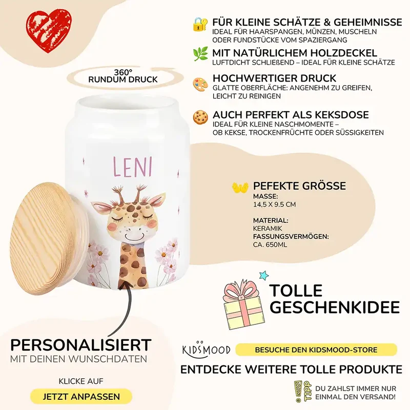 Personalisierbare Keksdose mit Name - Giraffe