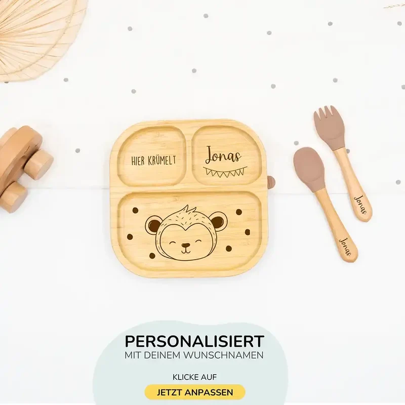 Kinderteller mit Saugnapf personalisiert mit Namen - Fuchs Motiv