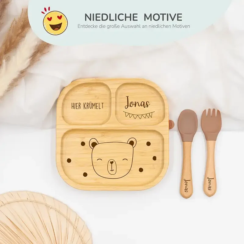 Kinderteller mit Saugnapf personalisiert mit Namen - Bär Motiv