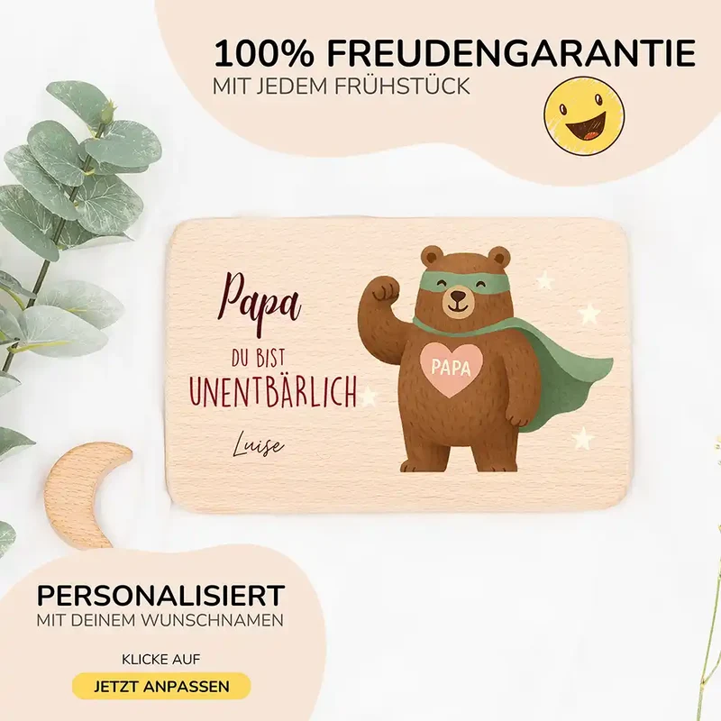 Frühstücksbrettchen Holz Du bist unentbärlich mit Gravur - Geschenk Vatertag