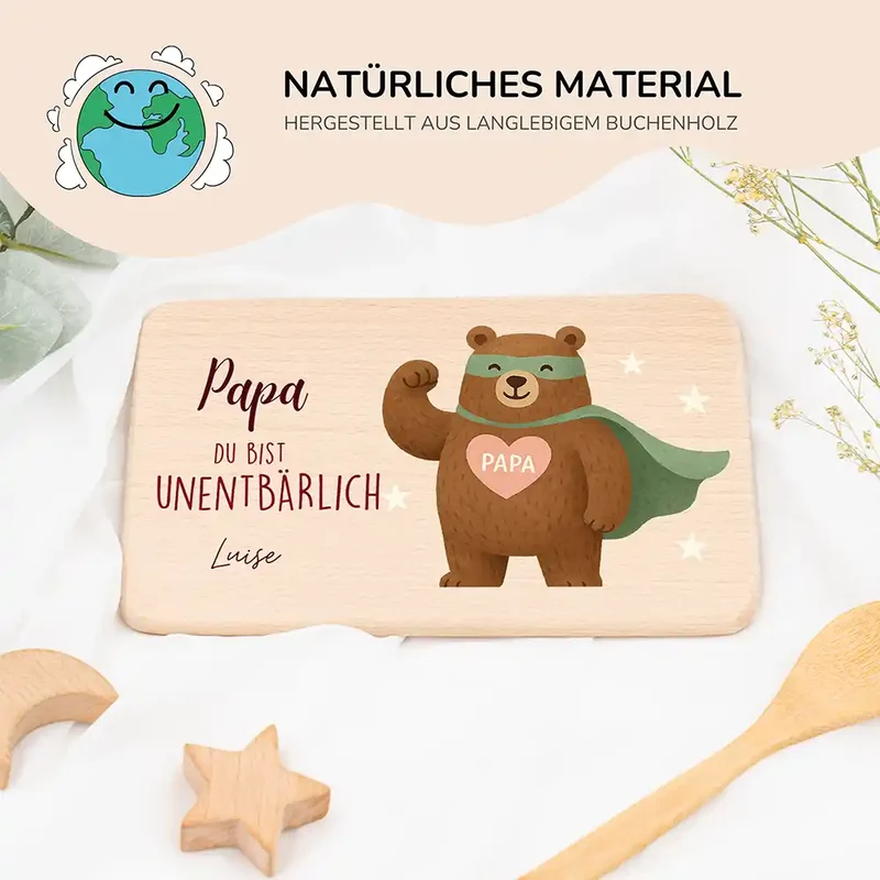 Frühstücksbrettchen Holz Du bist unentbärlich mit Gravur - Geschenk Vatertag