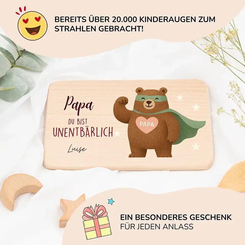 Frühstücksbrettchen Holz Du bist unentbärlich mit Gravur - Geschenk Vatertag