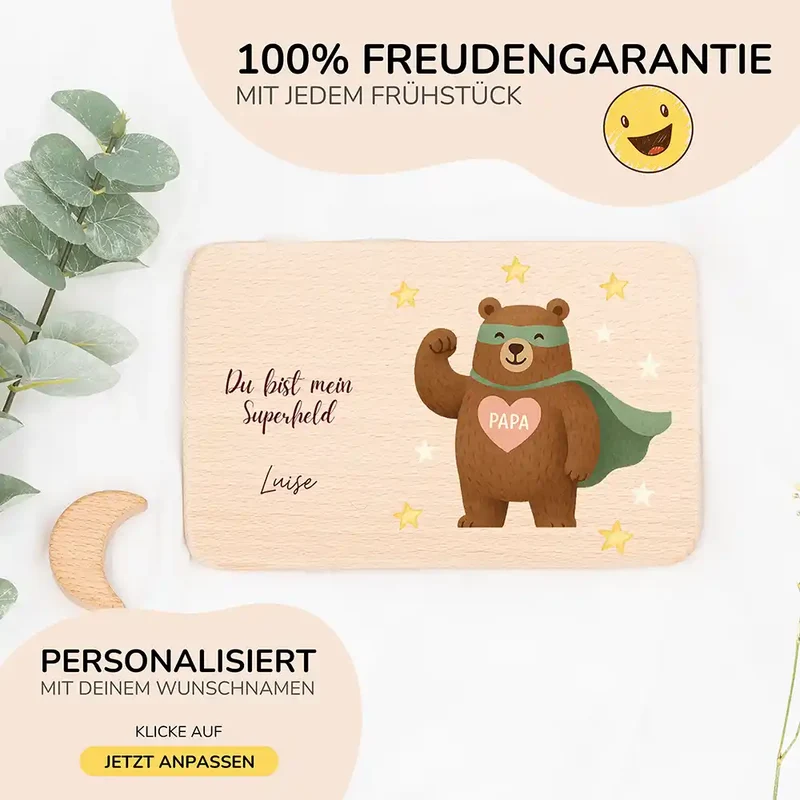 Frühstücksbrettchen Holz Du bist mein Superheld mit Gravur - Geschenk Vatertag