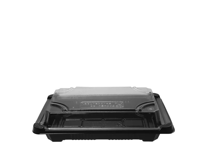 #2 PLA sushi combo black tray & clear lid 17.5 x 12.5 x 4cm